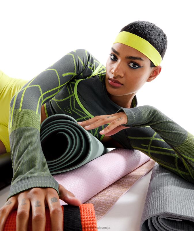 linearni brezšivni skomign z rameni wtflex z dolgimi rokavi ženskeGymshark ogljeno siva/fluo zelena/svetlo siva J00L2490