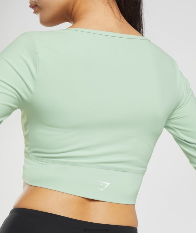 navzkrižna majica z dolgimi rokavi ženskeGymshark meglica zelena J00L2454