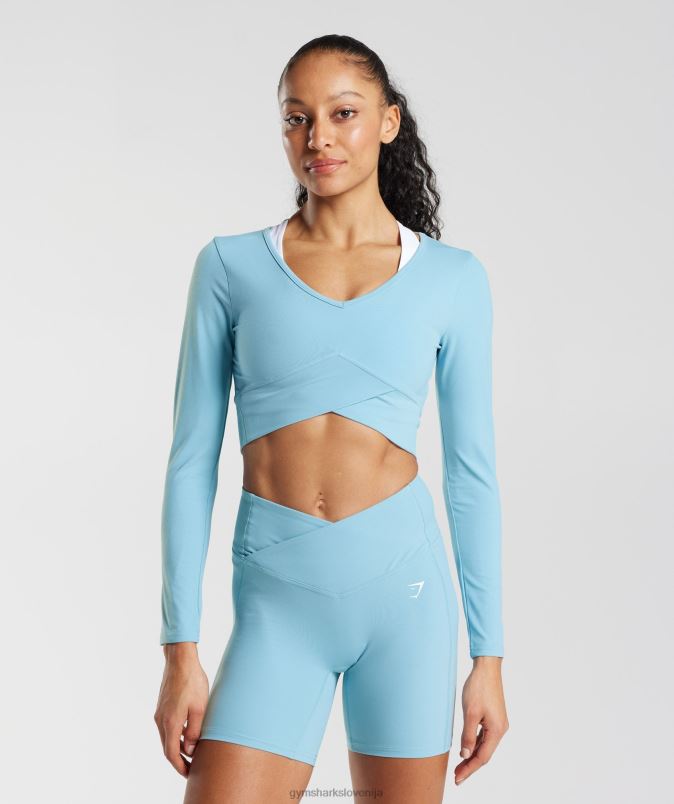 navzkrižna majica z dolgimi rokavi ženskeGymshark modra ledena gora J00L2436