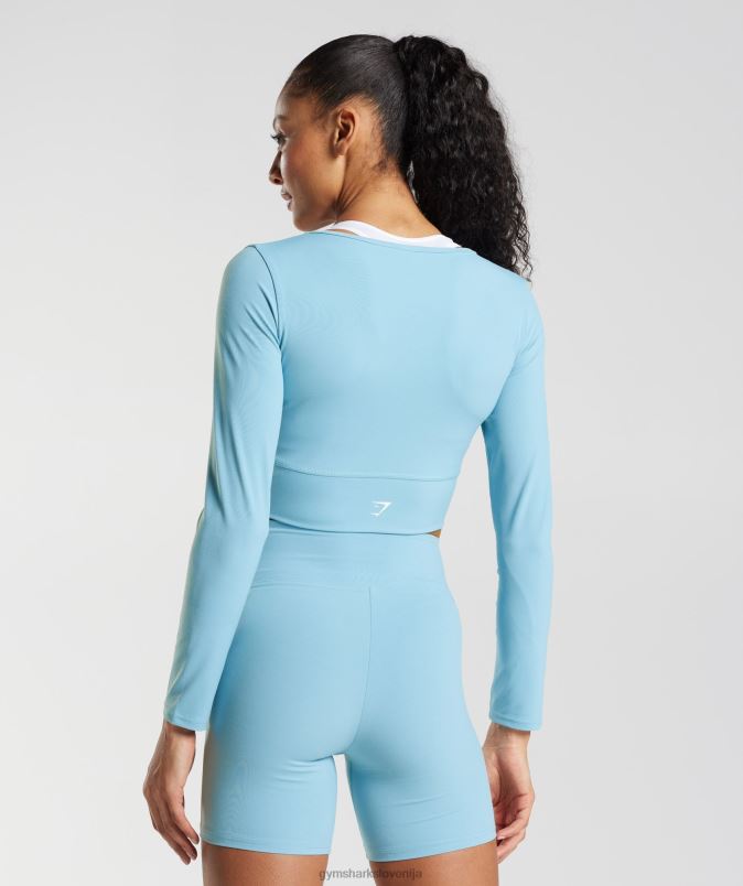 navzkrižna majica z dolgimi rokavi ženskeGymshark modra ledena gora J00L2436