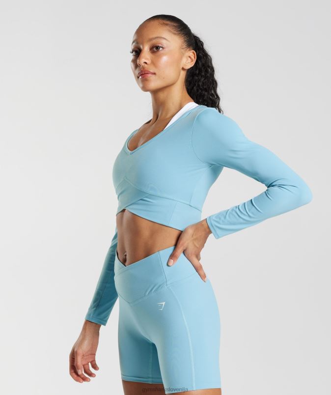 navzkrižna majica z dolgimi rokavi ženskeGymshark modra ledena gora J00L2436