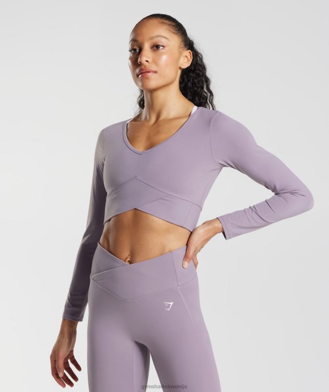 navzkrižna majica z dolgimi rokavi ženskeGymshark skrilavca sivke J00L2442