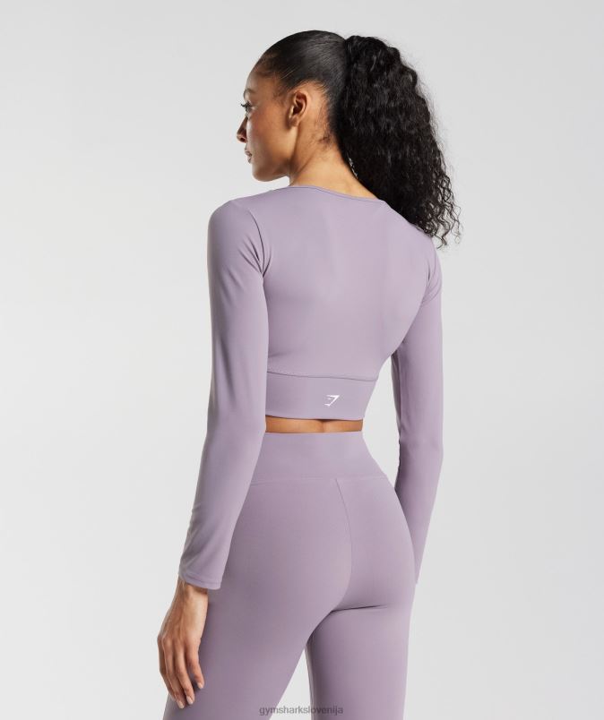navzkrižna majica z dolgimi rokavi ženskeGymshark skrilavca sivke J00L2442