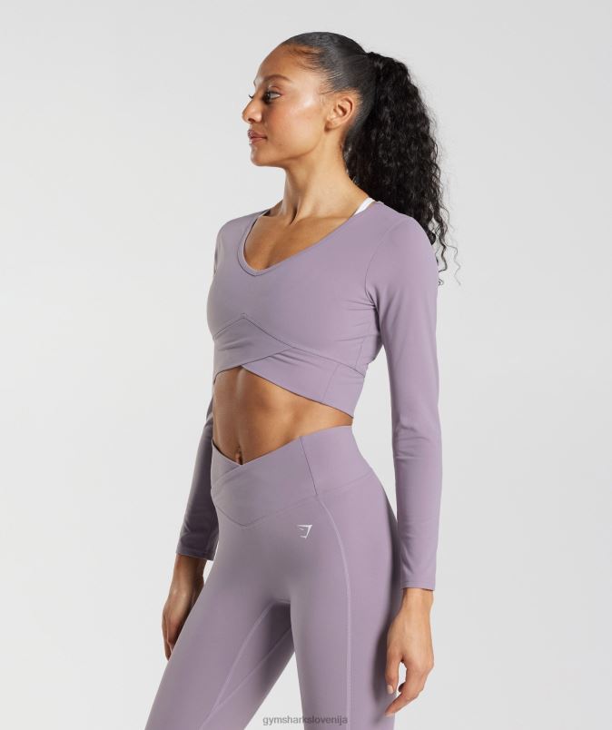 navzkrižna majica z dolgimi rokavi ženskeGymshark skrilavca sivke J00L2442