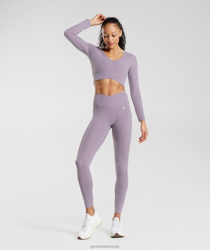 navzkrižna majica z dolgimi rokavi ženskeGymshark skrilavca sivke J00L2442