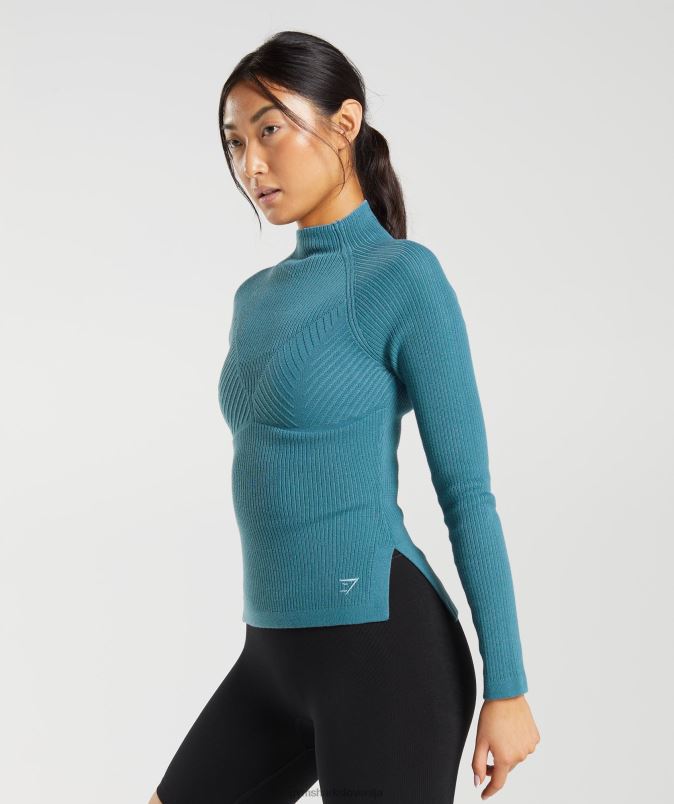 pause pletenine z dolgimi rokavi ženskeGymshark zoglenela modra/ukročena modra J00L2446