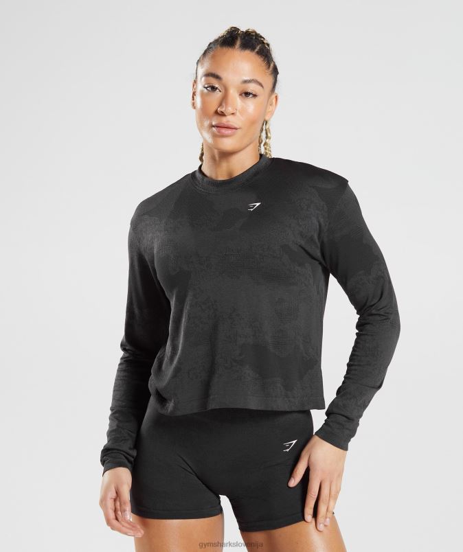 prilagodite kamuflažni brezšivni top z dolgimi rokavi ženskeGymshark lava | Črna J00L2478