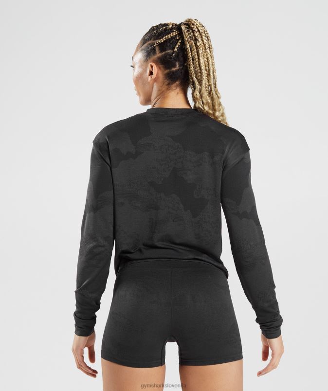 prilagodite kamuflažni brezšivni top z dolgimi rokavi ženskeGymshark lava | Črna J00L2478