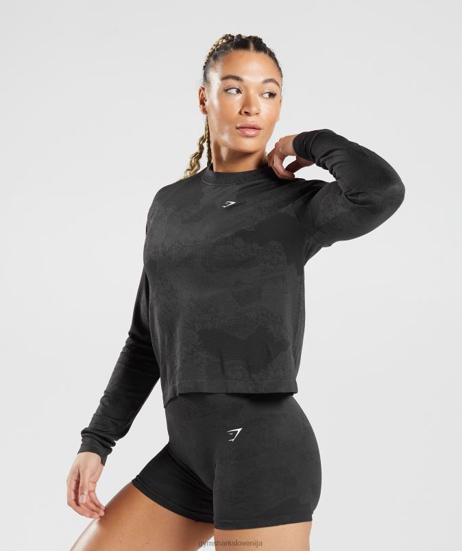 prilagodite kamuflažni brezšivni top z dolgimi rokavi ženskeGymshark lava | Črna J00L2478