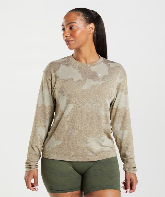 prilagodite kamuflažni brezšivni top z dolgimi rokavi ženskeGymshark prodnato siva/soul rjava J00L2477
