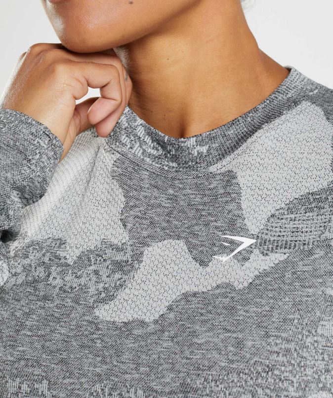 prilagodite kamuflažni brezšivni top z dolgimi rokavi ženskeGymshark svetlo siva/črna J00L2465