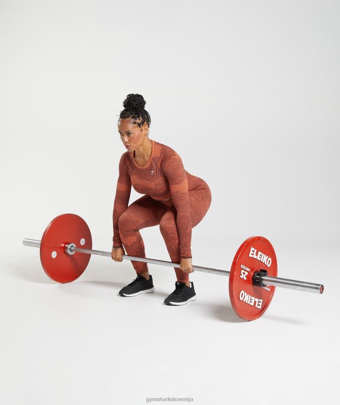 prilagodite kamuflažni brezšivni zgornji del z vezalkami ženskeGymshark nevihtno rdeča/češnjevo rjava J00L2449
