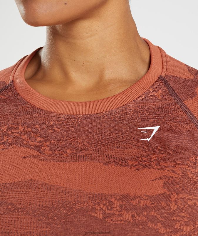 prilagodite kamuflažni brezšivni zgornji del z vezalkami ženskeGymshark nevihtno rdeča/češnjevo rjava J00L2449