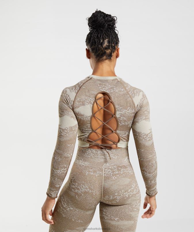 prilagodite kamuflažni brezšivni zgornji del z vezalkami ženskeGymshark prodnato siva/soul rjava J00L2458