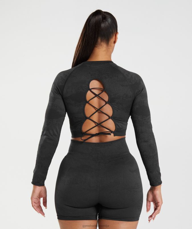 prilagodite kamuflažni brezšivni zgornji del z vezalkami ženskeGymshark črna/oniks siva J00L2451