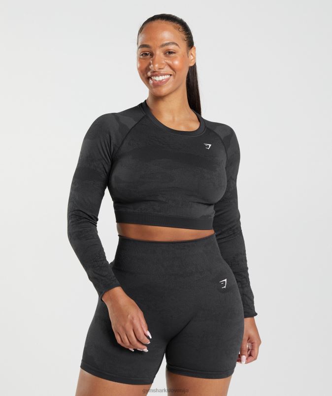 prilagodite kamuflažni brezšivni zgornji del z vezalkami ženskeGymshark črna/oniks siva J00L2451