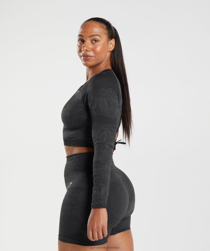 prilagodite kamuflažni brezšivni zgornji del z vezalkami ženskeGymshark črna/oniks siva J00L2451