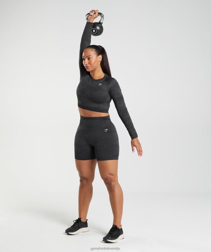 prilagodite kamuflažni brezšivni zgornji del z vezalkami ženskeGymshark črna/oniks siva J00L2451