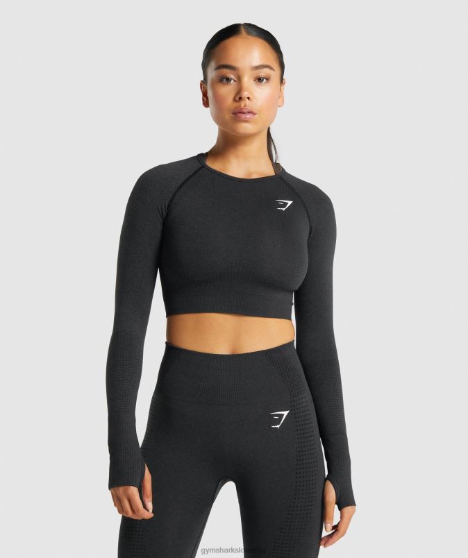 vital brezšivna majica z dolgimi rokavi 2.0 ženskeGymshark črni lapor J00L2467