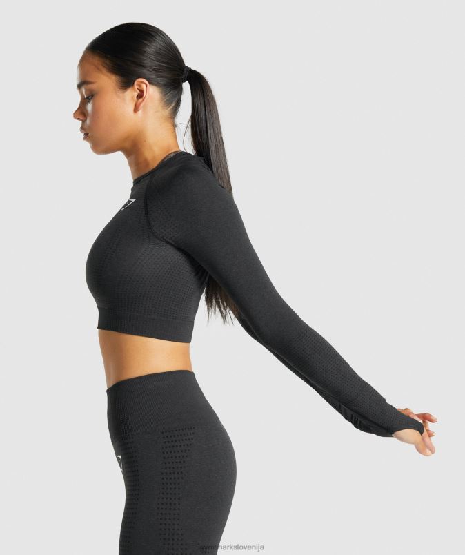 vital brezšivna majica z dolgimi rokavi 2.0 ženskeGymshark črni lapor J00L2467