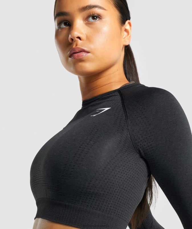 vital brezšivna majica z dolgimi rokavi 2.0 ženskeGymshark črni lapor J00L2467