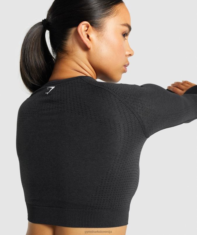 vital brezšivna majica z dolgimi rokavi 2.0 ženskeGymshark črni lapor J00L2467
