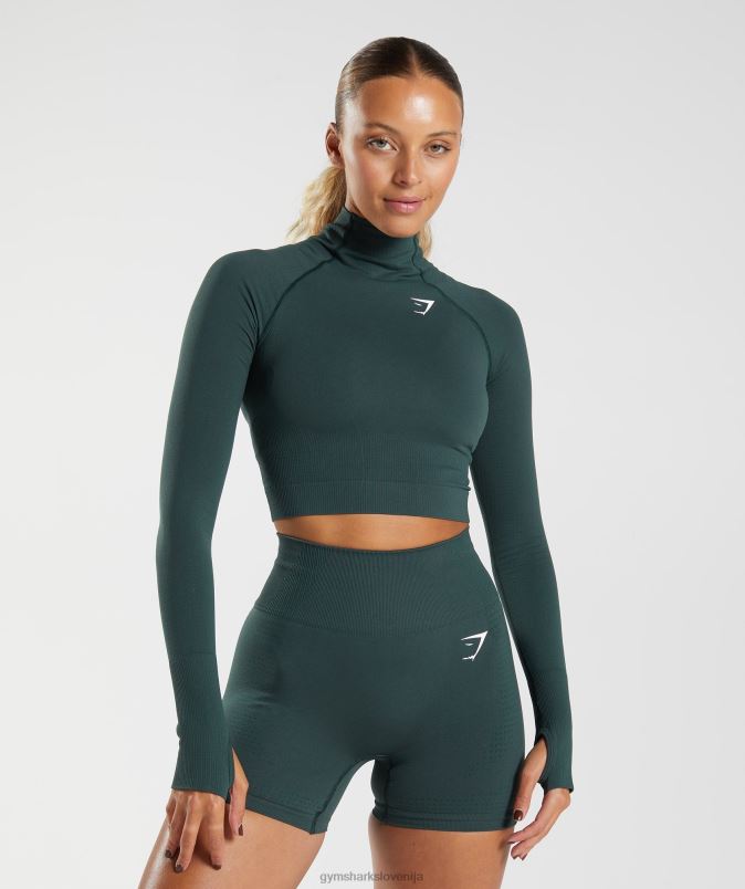 vitalen brezšiven midi top 2.0 z visokim ovratnikom ženskeGymshark gozdni zeleni lapor J00L2432