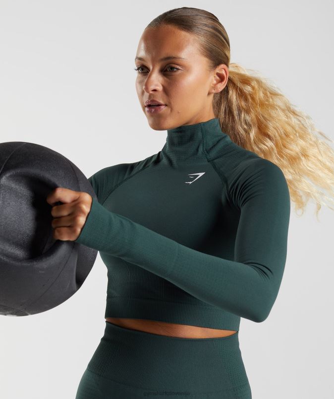 vitalen brezšiven midi top 2.0 z visokim ovratnikom ženskeGymshark gozdni zeleni lapor J00L2432