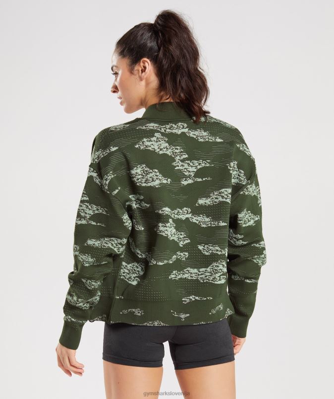 adaptirana kamuflažna brezšivna trenirka ženskeGymshark mah olivno/zelena aloja J00L2371