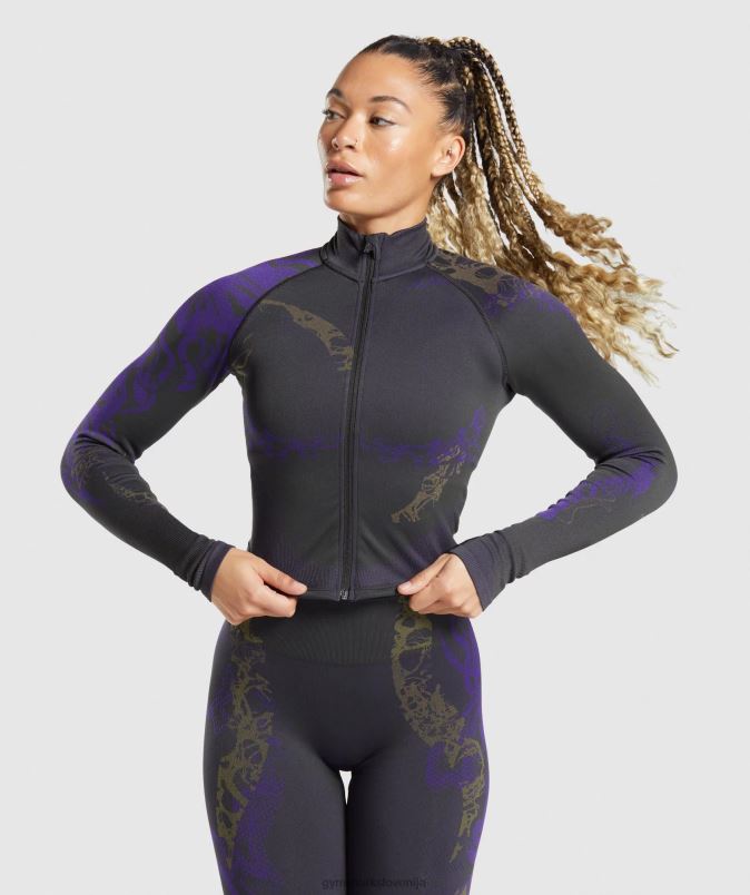 jakna z zadrgo wtflex ženskeGymshark črna/neptunovo vijolična/reaktivno zelena J00L2362