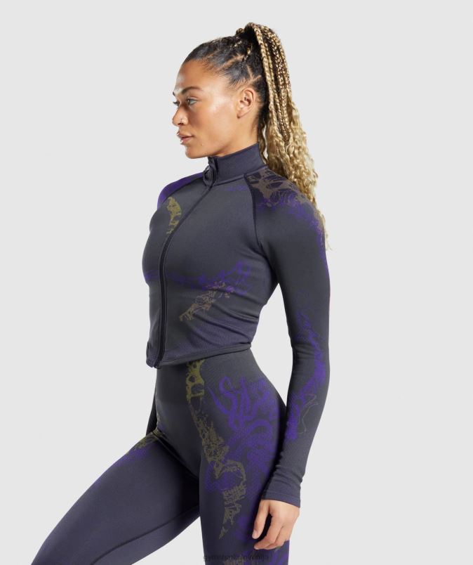 jakna z zadrgo wtflex ženskeGymshark črna/neptunovo vijolična/reaktivno zelena J00L2362