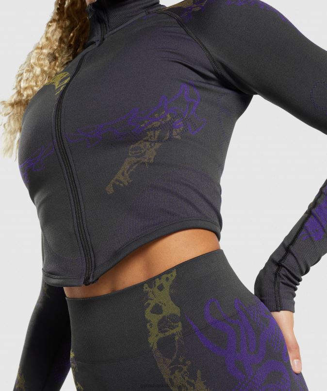 jakna z zadrgo wtflex ženskeGymshark črna/neptunovo vijolična/reaktivno zelena J00L2362