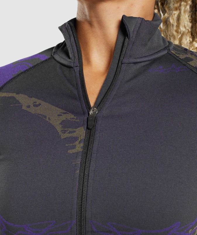 jakna z zadrgo wtflex ženskeGymshark črna/neptunovo vijolična/reaktivno zelena J00L2362