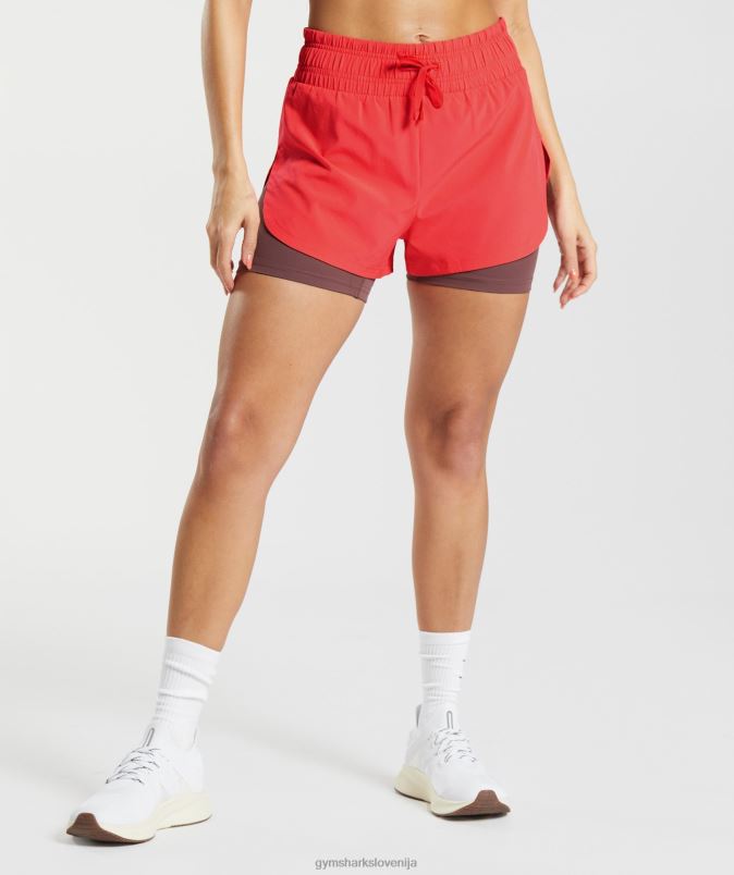 tekaške kratke hlače 2 v 1 ženskeGymshark fluo krepko roza/magenta rjava J00L251