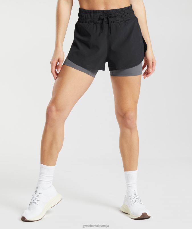 tekaške kratke hlače 2 v 1 ženskeGymshark črna/silhueta siva J00L240