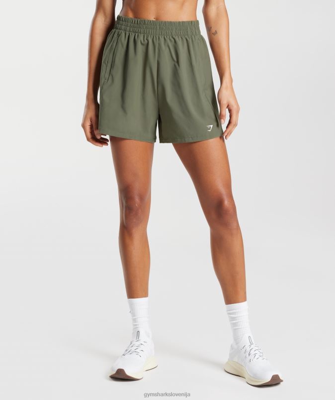 tkane kratke hlače z žepi ženskeGymshark prašna oliva J00L255