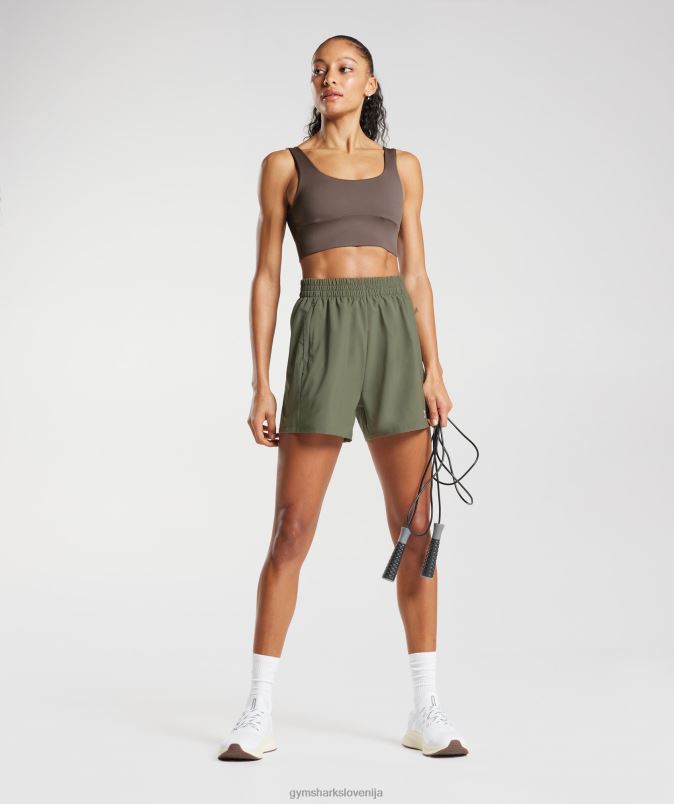 tkane kratke hlače z žepi ženskeGymshark prašna oliva J00L255