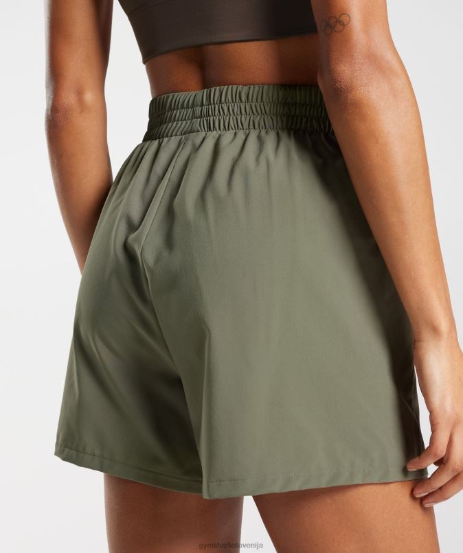 tkane kratke hlače z žepi ženskeGymshark prašna oliva J00L255