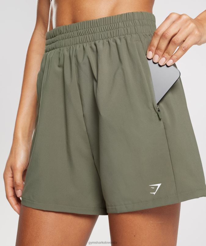 tkane kratke hlače z žepi ženskeGymshark prašna oliva J00L255