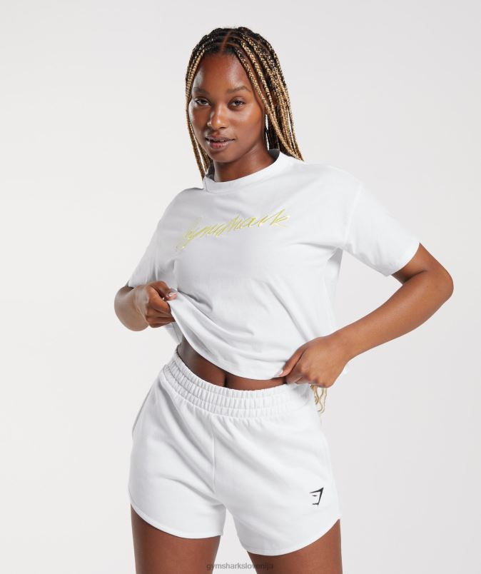 midi majica z vezeno grafiko ženskeGymshark bela J00L2414
