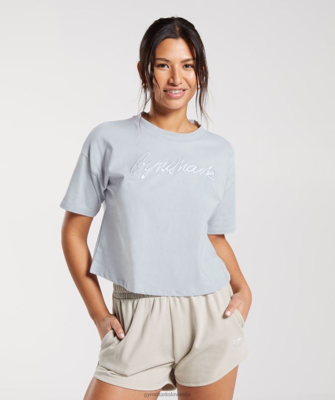 midi majica z vezeno grafiko ženskeGymshark rečni kamen siva J00L2486