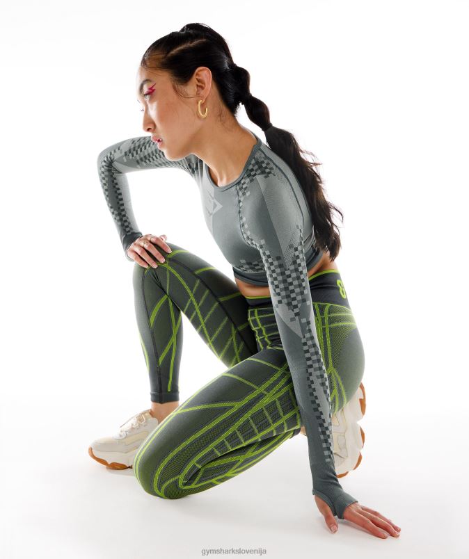 linearne brezšivne pajkice wtflex ženskeGymshark ogljeno siva/fluo zelena/ svetlo siva J00L2323