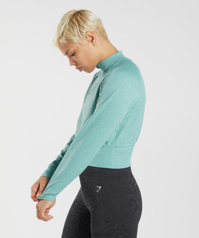 315 majica z dolgimi rokavi za ogrevanje ženskeGymshark biserno modra/zimsko modra lapor J00L2394