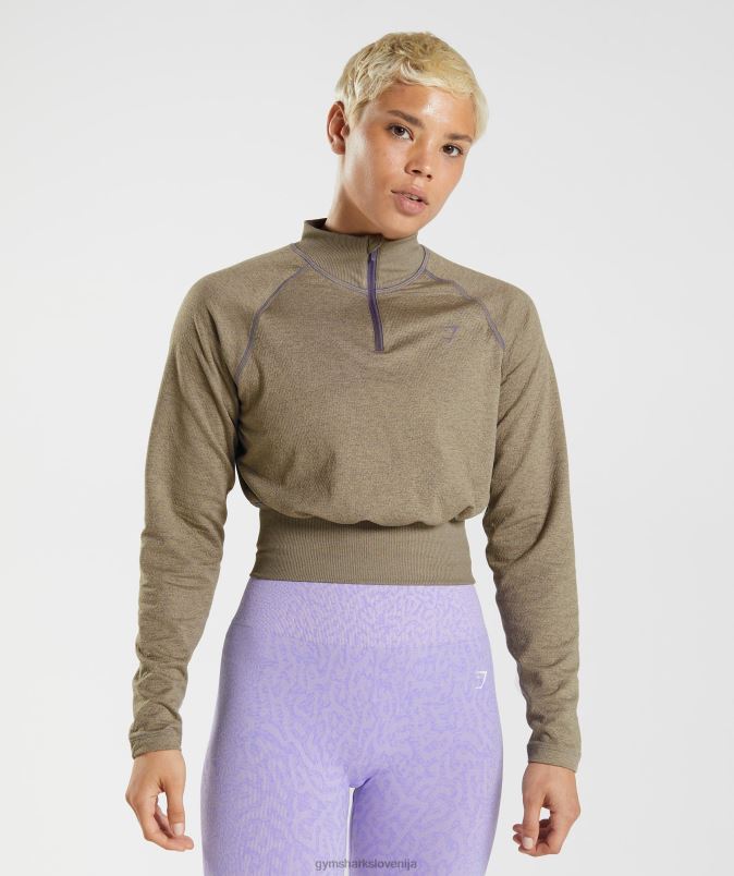 315 majica z dolgimi rokavi za ogrevanje ženskeGymshark cementno rjav/živosrebrno vijoličen lapor J00L2403
