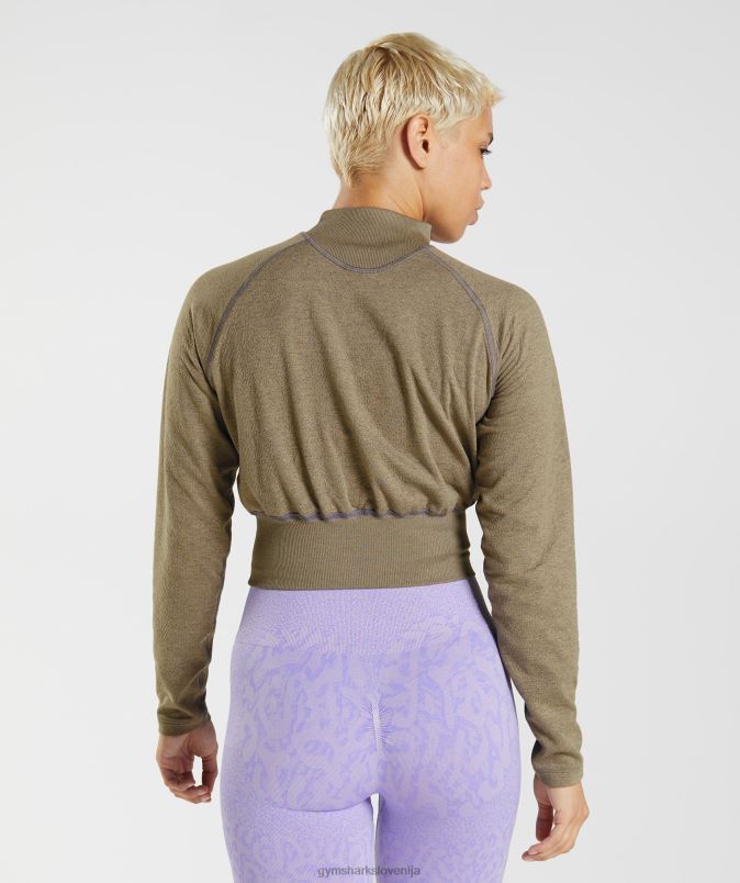 315 majica z dolgimi rokavi za ogrevanje ženskeGymshark cementno rjav/živosrebrno vijoličen lapor J00L2403