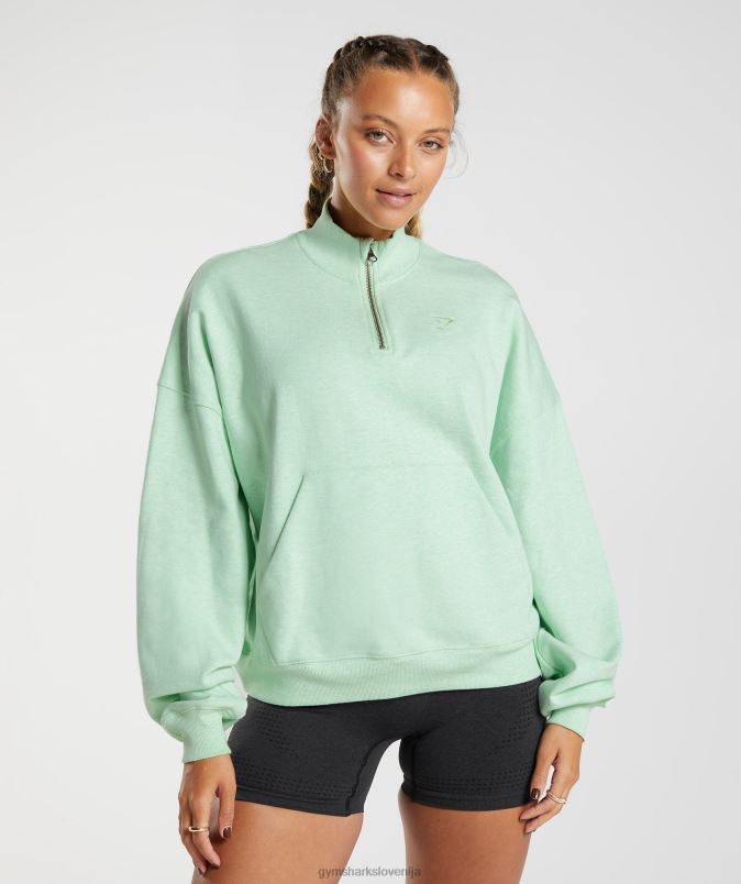 Pulover z zadrgo na dan počitka ženskeGymshark osvežilni zeleni lapor J00L2379