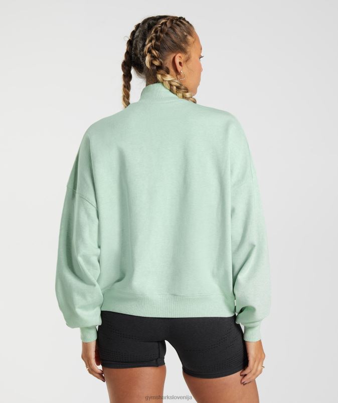 Pulover z zadrgo na dan počitka ženskeGymshark osvežilni zeleni lapor J00L2379