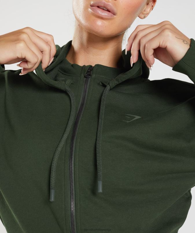 gs power skrajšan pulover z zadrgo ženskeGymshark mah olivno J00L2410