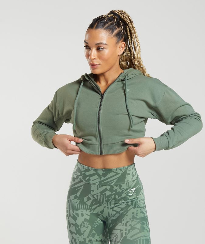 gs power skrajšan pulover z zadrgo ženskeGymshark vrba zelena J00L2397