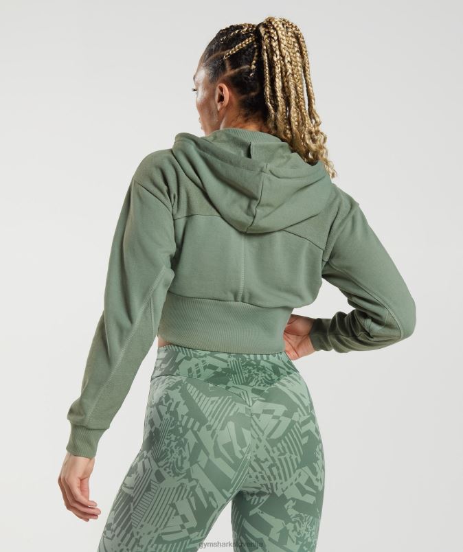 gs power skrajšan pulover z zadrgo ženskeGymshark vrba zelena J00L2397